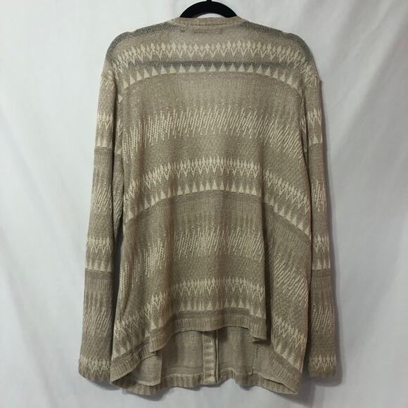 Jones New York Gold Metallic Cardigan Sweater Womens L Zig Zag Oversized Preppy - Picture 8 of 11